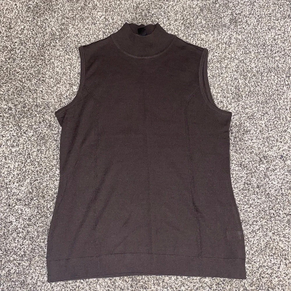 St. John Knits Ribbed Knit Mock Neck Top in Mocha Brown